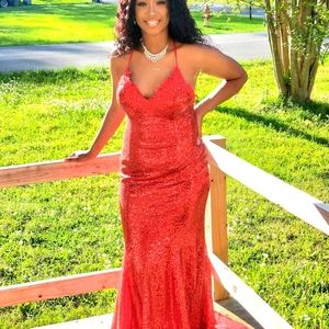 Red sequin prom dress